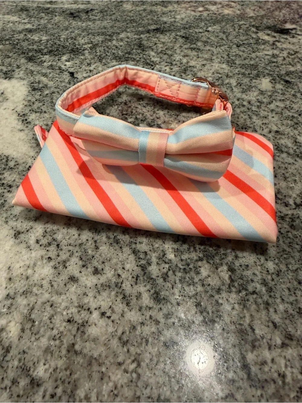 Striped Pastel Bow Tie and Pocket Square Set - Pink Blue Cream
